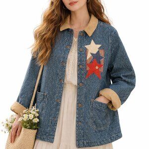 HAIKS Denim Jean Jacket Womens Large Blue Country Americana Quilted Vintage